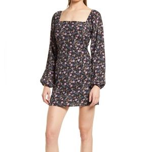 Nordstrom all in favor back cutout long sleeve minidress black multi ditsy
